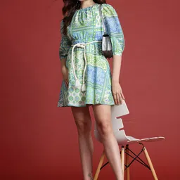 all about you Ethnic Motifs Print Fit & Flare Dress-image-3