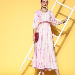 Yufta White & Pink Tie and Dyed Midi Dress-image-83