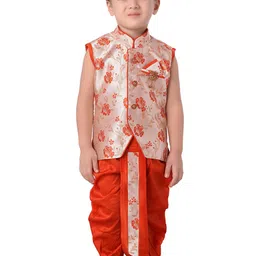 Jeetethnics Boys Silver-Coloured & Orange Woven Design Kurta with Dhoti Pants-46
