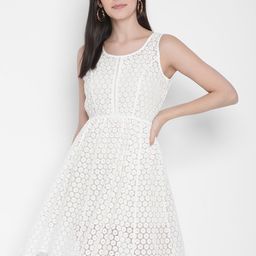 Porsorte Women White Crochet Lace Embroidery Fit and Flare Dress-image-26