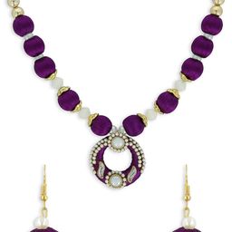 AKSHARA Girls Purple & Gold-Toned Kundan Studded Handcrafted Beaded Jewellery Set-31