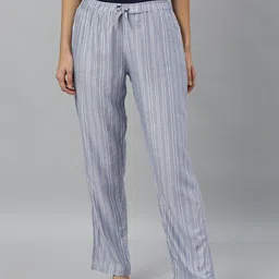 DRAPE IN VOGUE Women Grey & White Striped Lounge Pants-image-14