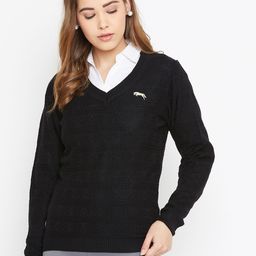 JUMP USA Women Black Self Design Acrylic Pullover Sweater-image-55