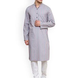 even Pink & Grey Striped Kurta-image-3