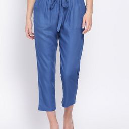 Oxolloxo Women Blue Regular Fit Solid Peg Trousers-image-19