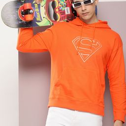 Kook N Keech Men Man Of Steel Superman Logo Print Hooded Knitted Sweatshirt-image-30