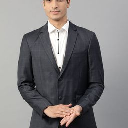 HARSAM Men Blue Checked Single-Breasted Formal Blazer-picture-35