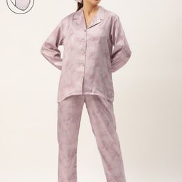 Rapra The Label Women 6 Pcs Pink Tropical Print Satin Pyjama set-image-55