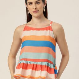 FERANOID Geometric Striped Ruffles Linen Peplum Top-picture-6
