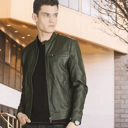 SELECTED Men Olive Green Solid Biker Jacket-picture-35