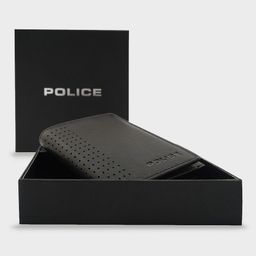 Police Men Black Solid Leather Three Fold Wallet-39