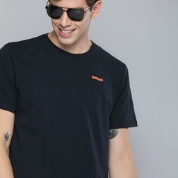 HERE&NOW Men Navy Blue Solid Round Neck T-shirt-image-93