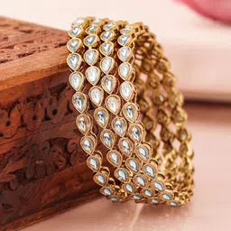 Rubans Set Of 4 Mehandi Gold-Plated Kundan Stone Studded Bangles-47