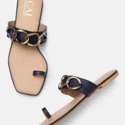 CAI Women Blue Solid One Toe Flats-image-12
