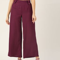 DressBerry Women Burgundy Textured Knit Parallel Trousers-image-23