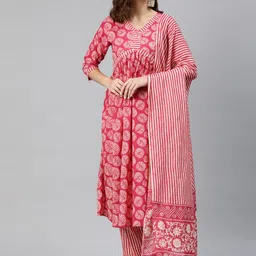Readiprint Fashions Women Printed Pleated Sequinned Cotton Kurta with Palazzos & Dupatta-6