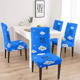 Cortina Set Of 4 Blue & White Printed Chair Covers-16