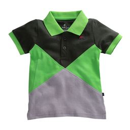 KiddoPanti Boys Green & Grey Colourblocked Polo Collar T-shirt-image-21