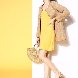 HERE&NOW Women  Mustard Geometric Print Mix Jacket-24