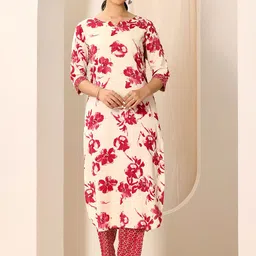 Libas Floral Printed Notch Neck Kurta With Trouser-56