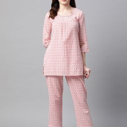 Meeranshi Women Pink Printed Night suit-image-25