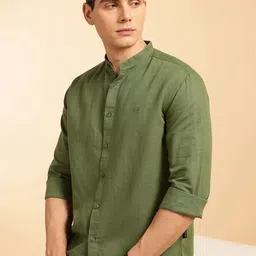 French Connection Slim Fit Mandarin Collar Linen Shirt-image-46