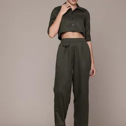 Roadster Pure Cotton Crop Shirt With Trousers-picture-37