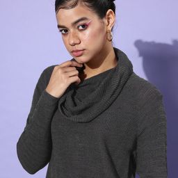 Roadster Women Charcoal Self Design Cable Knit Pullover-image-23