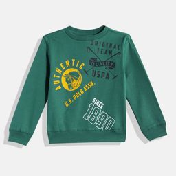 U S Polo Assn Kids Boys Green Printed Pure Cotton Sweatshirt-image-14