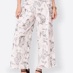 SCORPIUS Women Off-White & Grey Printed Wide Leg Palazzos-image-31