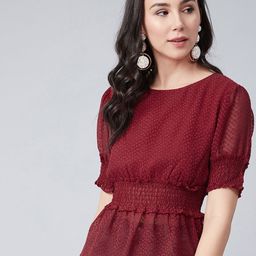 Marie Claire Women Maroon Self Design Cinched Waist Top-image-53