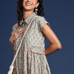 Taavi Floral Print Shirt Cotton Midi Dress-image-49