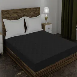 AVI Black Solid Cotton Quilted Mattress Protector-image-4