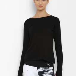 appulse Women Black Solid Round Neck Slim Fit Thumbopen T-shirt-picture-38