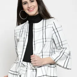 Sera Women White Checked Open Front Jacket-picture-16