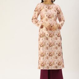 Ethnovog Women Pink Floral Printed Made To Measure Kurta with Palazzos-picture-48