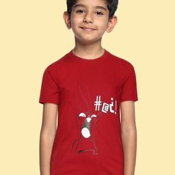BRATMA Kids Red & White Printed Cotton T-shirt-image-40