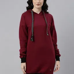 Campus Sutra Women Red Solid Hooded Jumper Dress-picture-11