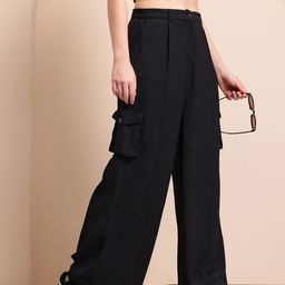 Mast & Harbour Women Textured Mid-Rise Cargo-Style Wide Leg Trousers-image-69