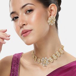Peora Gold-Plated Kundan & Beads Jewellery Set-image-34