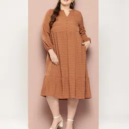 Sztori Plus Size Puff Sleeve Fit & Flare Midi Dress-picture-1