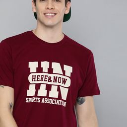 HERENOW Men Maroon Printed Round Neck Pure Cotton T-shirt-image-39