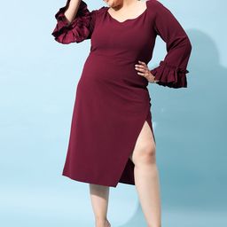 Athena Ample Plus Size Bell Sleeve Sheath Midi Dress-20