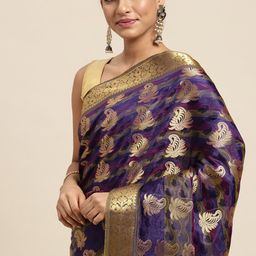 MIMOSA Navy Blue & Golden Ethnic Motifs Saree-picture-17