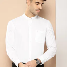 INVICTUS Slim Fit Self Design Textured Band Collar Pure Cotton Formal Shirt-image-56