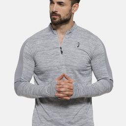 Campus Sutra Men Grey Solid Mandarin Collar T-shirt-image-81