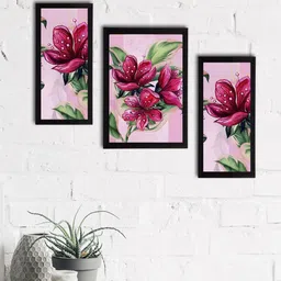 eCraftIndia Set of 3 Pink & Red Satin Matt Texture Floral UV Wall Art-image-34