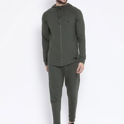Invincible Men Olive Green Solid Tracksuit-image-55