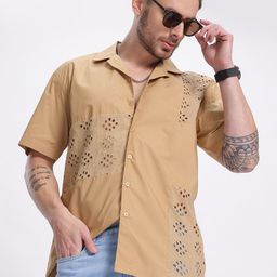 glitchez Schiffli Elegance Embroidered Pure Cotton Relaxed Fit Shirt-image-56