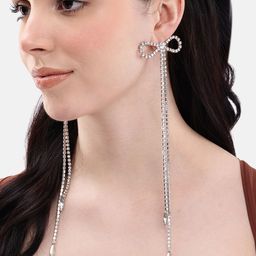 DressBerry Contemporary Bow Studded Drop Earrings-12